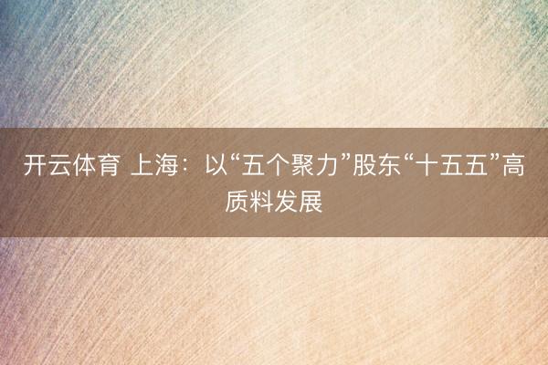 开云体育 上海：以“五个聚力”股东“十五五”高质料发展