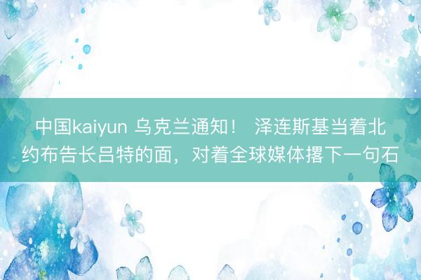 中国kaiyun 乌克兰通知！ 泽连斯基当着北约布告长吕特的面，对着全球媒体撂下一句石