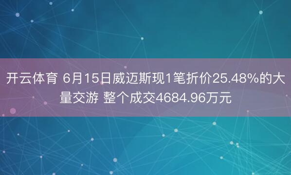 开云体育 6月15日威迈斯现1笔折价25.48%的大量交游 整个成交4684.96万元